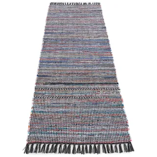 carpetfine Kelim Chindi Wendeteppich 80 x 300 cm Schwarz