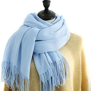 Duories Damen Kaschmir Schal Schals, Warme Lange Schals Damen Pashmina Winterschal Herbstschal Wolleschal Langschal Deckenschal mit Quasten Fransen,Frauen Halstuch Scarf Poncho Cape, Hellblau