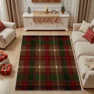 Dpvbffx Landhaus Kariert Teppich Schlafzimmer, Scottish Tartan Teppich Wohnzimmer 100x150 cm, Retro Schottenkaro Teppiche rutschfest Waschbare Weich Kurzflor fur Badezimmer Kinderzimmer Bettvorleger