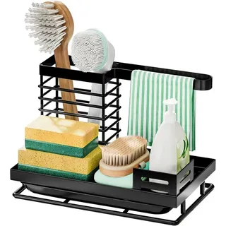 Refined Living Küchenorganizer-Set Spülbecken Organizer Küchen, Spüllappenhalter mit Abflusspfanne, (Schwammhalter, Spülmittel Halterung Küche, Waschbecken Abwasch Organizer,Spülorganizer Spüle Ablage, Große Speicherkapazität, 1-tlg., Spülbürstenhalter, Praktische Küche Aufbewahrung, mit Hängeschiene), Rostschutz, Platzsparend, für Küche, Badezimmer, Vielseitige Nutzung schwarz