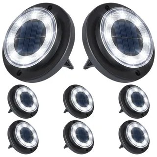 Flacchi Solar Bodenleuchten Aussen - Solarleuchten für Garten Außen mit 8 LEDs, Wasserdicht Led Solar Gartenleuchten, Solarlampen für Außen Rasen Auffahrt Gehweg Patio (Weiß, 8 Stück)