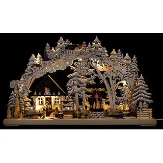 Ratags 3D-Schwibbogen Kunsthandwerk aus dem Erzgebirge mit Raureif - 72x43 cm