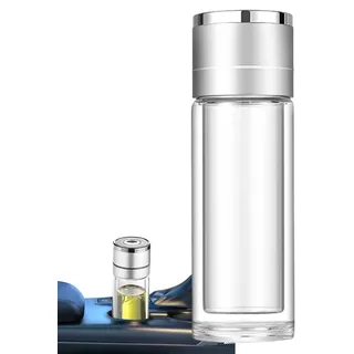 Mppchhn Glasflasche für Wasser - Doppelwandiges Glas mit Deckel - Wiederverwendbarer Auslaufsicherer Hitzebeständiger Thermobecher für Autofahren Wandern Camping Outdoor Unterwegs