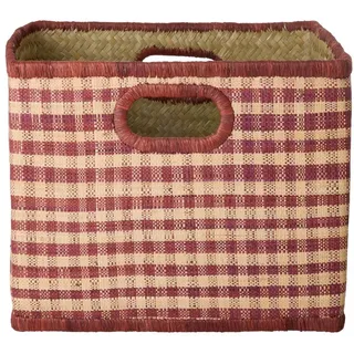 Rice, Aufbewahrungskorb, - Raffia Square Basket with Handle Opening - Brown Checks - Large