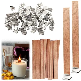 120 Stück Lichtdochte aus Holz, Holzhaken für Kerzen mit 120 Eisenständer, können in schneidbare Kerzendochte, leichte Herstellung, Naturholz für die Herstellung von Kerzen zum Selbermachen, Handwerk