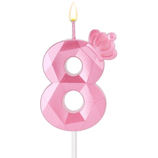 Zahlenkerze, 7,5 cm Geburtstagskerze 3D Tortenkerzen Rosa Krone Geburtstagskerzen für Mädchen Deko für Geburtstag Hochzeit Jubiläum (8)