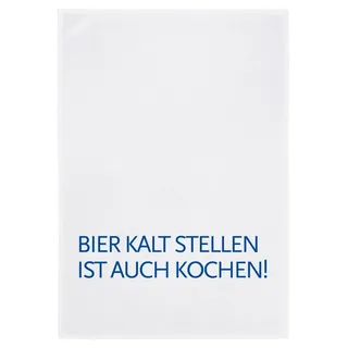 17;30 HOME 17;30 Geschirrtuch, 100% Baumwolle, humorvoller Spruch Bier kalt Stellen ist auch Kochen!, umweltfreundlich, weiß-blau, 50x70 cm