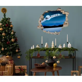 queence 3D-Wandtattoo Der Weihnachtsmann im Schlitten (1 St), selbstklebender Wandsticker Weihnachten blau|bunt