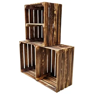 Teramico Holzkiste (3er Set Vintage Geflammt 50 x 40 x 30cm in vielen Variationen -Ideal zum Möbelbau oder zur Aufbewahrung- Sehr massiv und stabil verarbeitet / 1 Boden Quer)