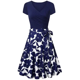 YEBIRAL Damen A-Linie Kleid 60er Jahre mit Blumenrock Rockabilly Retro Swing Kleider Cocktailkleider - L