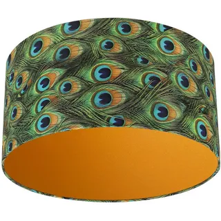 Leuchtenschirm Velour, Blau, Metall, Textil, Federn, zylindrisch, E27, 25 cm, Lampen & Leuchten, Innenbeleuchtung, Lampenschirme