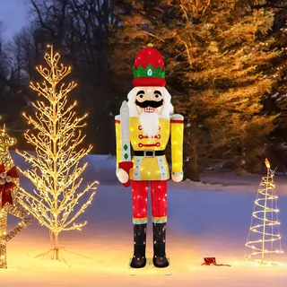 SOARS Weihnachten Nussknacker Figur groß, Weihnachtsdeko aussen XXL, 166 cm hohe beleuchtete Weihnachtsfigur mit Metallsockel & LED-Lichtern, Weihnachtsbeleuchtung für außen und innen