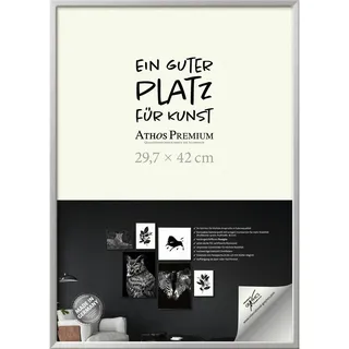 Bilderrahmen Athos Premium, Silber, Metall, Glas, Papier, Holzwerkstoff, rechteckig, 29.7x42x1.8 cm, Bilderrahmen, Bilderrahmen