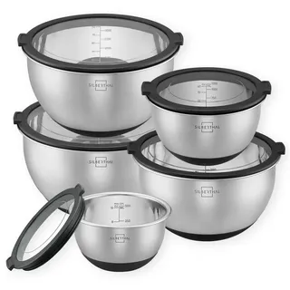SILBERTHAL Rührschüssel Salatschüssel 5er Set, Edelstahl, (5-tlg), Rutschfest dank Silikonboden, mit integrierter Skala silberfarben Ø 25 cm