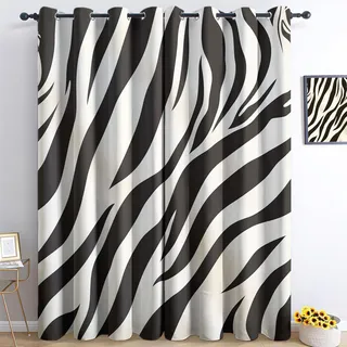 Srigzcaly Blickdichter Vorhang Mit Ösen 2er 75x166cm(BxH), Tier-Zebra-Druck Verdunkelungsvorhang Waschbarer Polyester Vorhang, Schwarz Und Weiß Vorhangdekoration für Wohnzimmer Kinderzimmer Küche