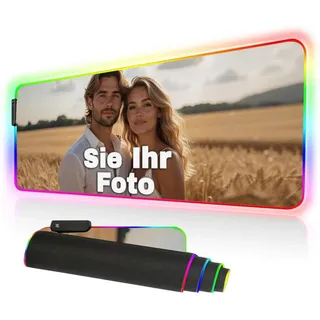 XXL Gaming RGB Mauspad mit Foto/Text Bedruckt, Personalisiert Gaming Mousepad groß, rutschfest, Geschenkidee Männer, Frauen, Freunde, Gamer, Büro (40 * 90cm-LED)