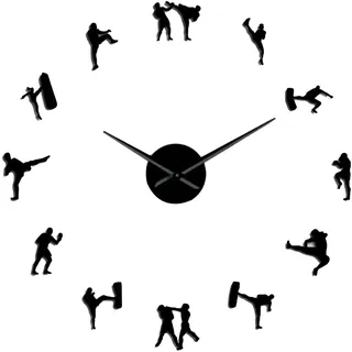 MagiDeal Große Wanduhr zum Selbermachen, Nicht tickende Uhren, Spiegel, Wandaufkleber, Kunstacryl, Karate-Taekwondo-Uhr für das Wohnzimmer des Bauernhauses, Schwarz 27 Zoll