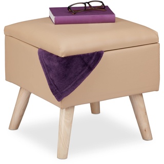 Relaxdays Sitzhocker mit Stauraum, aus Kunstleder, HBT: 40 x 40 x 40 cm, mit Deckel, Sitzwürfel gepolstert, beige