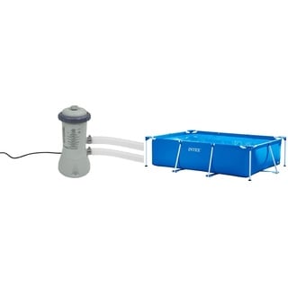 Intex Rectangular Frame Pool - Aufstellpool - 260 x 160 x 65 cm & Krystal Clear Cartridge Filter Pump - Pool Kartuschenfilteranlage - 900 L/H