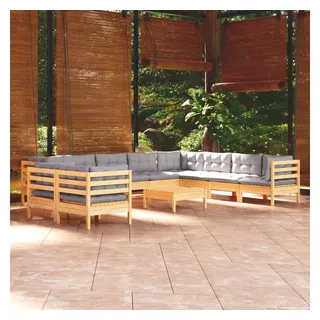 furnicato Gartenlounge-Set Garten-Lounge-Set Massivholz Grau 63,5x63,5x62,5 cm, (1-tlg), Modulare Sitzgruppe mit Polstern für die Terrasse und den Balkon braun|grau