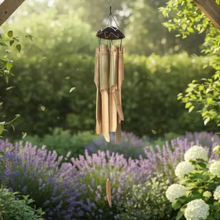 Bambus-Windspiel für draußen, Holz-Windspiel mit Kokosnussschalen-Oberseite, natürliche Außendekoration für Garten, Terrasse, Veranda, Bambus- für draußen