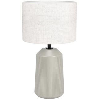 EGLO Tischlampe Capalbio, Nachttischlampe mit Stoff-Lampenschirm, Tischleuchte aus Keramik in Sandfarben und Textil in Weiß, Tisch-Lampe für Wohnzimmer und Schlafzimmer, E27 Fassung