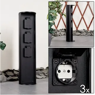 hofstein Gartenleuchte »Pioppi« Steckdosensäule zylindrische Säule aus Metall in schwarz, 3-fach Steckdose, Gartensteckdose mit Klappdeckel, IP44 schwarz