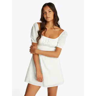Babydollkleid TOMMY JEANS "TJW COTTON VOILE MINI DRESS EXT", Damen, Gr. M (38), N-Gr, beige (ecru), Web, Obermaterial: 100% Baumwolle, unifarben, feminin, ausgestellt mini, eckiger Ausschnitt, Kurzarm Puffärmel elastischer Bund, Kleider, in Mini-Länge, mit Raffungen