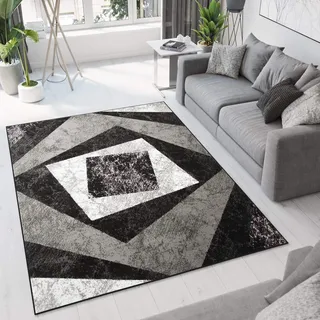 TAPISO Dream Teppich Modern Wohnzimmer Kurzflor Schwarz Grau Creme Vierecke Geometrisch Meliert Schlafzimmer Esszimmer ÖKOTEX 160 x 220 cm