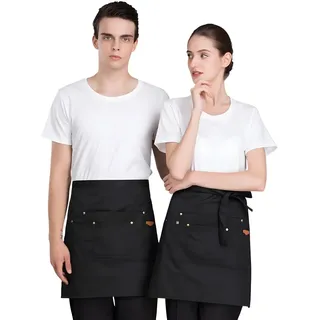 TopTie Schwarze Vorbinder Schürze Unisex Halbschürze Kurze Schürze mit 2 Taschen