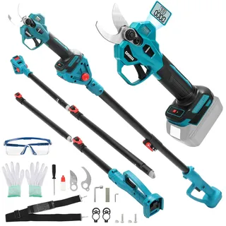 Akku Astschere kompatibel mit Makita 18V Akku(ohne Akku),2 in 1 Elektrische Gartenschere mit 2M Verlängerungsstange,Max 45 mm Schnittdurchmesser,zum Beschneiden von Bäumen und Obstbäumen