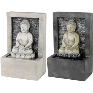 Zimmerbrunnen Buddha 23cm x 1 Stück Sortiert - Kunststein Wasserbrunnen für Zimmer Wohnung Innen - Indoor Wasserwand Brunnen als Tischbrunnen Tischdeko Bürodeko Wasser Feng Shui Deko - Grau