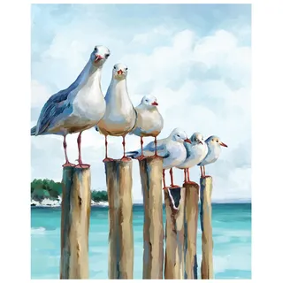 SUMGAR Malen nach Zahlen Erwachsene Anfänger Möwe Meer, ohne Rahmen,40x50cm | Blau Strand Motiv Malen nach Zahlen auf Leinwand Holzstaffelei, DIY Paint by Numbers Set mit 3 Pinseln Acryl, Deko Geschenk