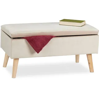 Relaxdays Truhenbank Samt Creme 41 x 80 x 40 cm