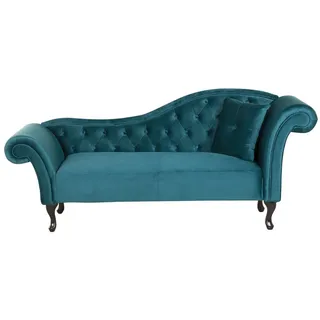 Beliani Chaiselongue Samt blau grün rechts gesteppt mit Kissen Chesterfield-Stil Lattes