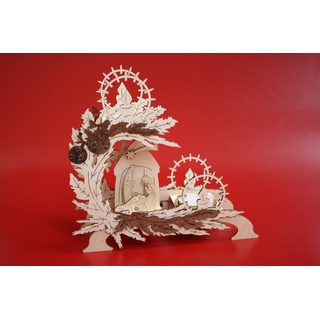 DeColibri Schwibbogen Teelichthalter Jesus Krippe, Heilige drei Könige, Ost - Erzgebirge Weihnachten Handwerkskunst beige