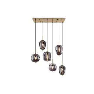 GLOBO Pendelleuchte Blacky messing Metall Rauchglas B/H/L: ca. 34x120x80 cm E14 6 Brennstellen - Messing