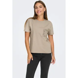 Kurzarmshirt JDY "JDYSELMA S/S CROCHET POCKET TOP JRS NOOS", Damen, Gr. XL, grau (chateau gray), Jersey, Obermaterial: 100% Baumwolle, unifarben, regular fit normal, Rundhals, Shirts