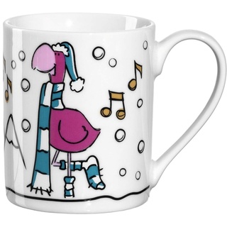 Leonardo Bambini Porzellan-Tasse Weihnachten 1 Stück, Kinder-Tasse mit Winter Flamingo-Motiv, spülmaschinengeeigneter Tee-Henkelbecher 215 ml 024960