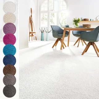 Andiamo Teppichboden ANDIAMO "Sophie, Frisee-Velours, Gesamthöhe 12 mm, Luxusklasse LC3", weiß, B:500cm L:700cm, Kunstfaser, Teppiche, Uni Farben, Breite 400 cm oder 500 cm, strapazierfähig & pflegeleicht