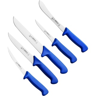 Solingen Herder Premium Profi Messerset - 5-teilig Schlachtmesser mit rutschfestem Griff für Profi Fleischer und Hobby Koch - Metzgermesser mit exzellenter Schärfe - Fleischmesserset