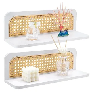Omgoods – Boho Wandregale aus Rattan, schwebend – Set mit 2 Stück für Wohnzimmer und Badezimmer