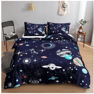 LuxusKollektion Kinderbettwäsche Kinderbettwäsche 155x220 Sternenhimmel blau