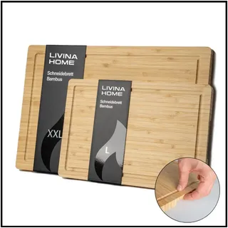 LIVINA HOME Schneidebrett Hochwertiges 100% Bambus Küchenbrett, Groß mit Griffen und Saftrille, (2-St), massives Holzbrett, Servierbrett, Cutting Board, Sommer Aktion 33 cm x 22 cm