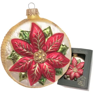 Krebs Glas Lauscha Weihnachtstern Taler, Gold/Rot, 8cm