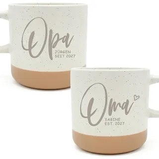 Schwangerschaft verkünden Großeltern Ihr werdet Oma und Opa Steingut Tassen Paar personalisiert Schwangerschaftsverkündung Geschenk Kaffeetassen 2 Stk. | 360 ml