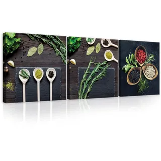 WallArena - Leinwand Bilder - Küche Gewürz Kräuter Essen Esszimmer - 75x25 cm Leinwandbilder - Bild auf leinwand - Wandbild XXL groß Wandbilder für Wohnzimmer Schlafzimmer Wohnzimmerbilder Modern