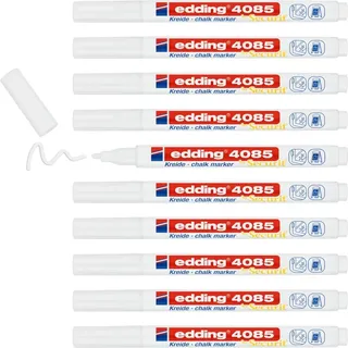 edding 4085 Kreidemarker - weiß - 10 Kreidestifte - Rundspitze 1-2 mm - dünner Kreidestift für Tafel abwischbar - zum Beschriften von Fenster, Glas, Spiegel - Tafelstift mit deckenden Farben