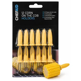 Chef Aid Maiskolbenhalter 12er Set Gelbe Maispiekser mit Edelstahlstiften für Maiskolben BBQ Barbecue Picknick Buffet Party und Essen im Freien