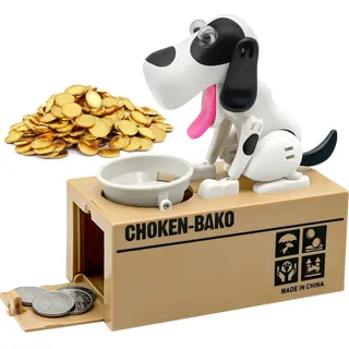 Hungriger Hund Spardose,Justup Welpen-Sparschwein, Münze Kaut Spardose, Geburtstagsgeschenk für Kinder (Weiß)